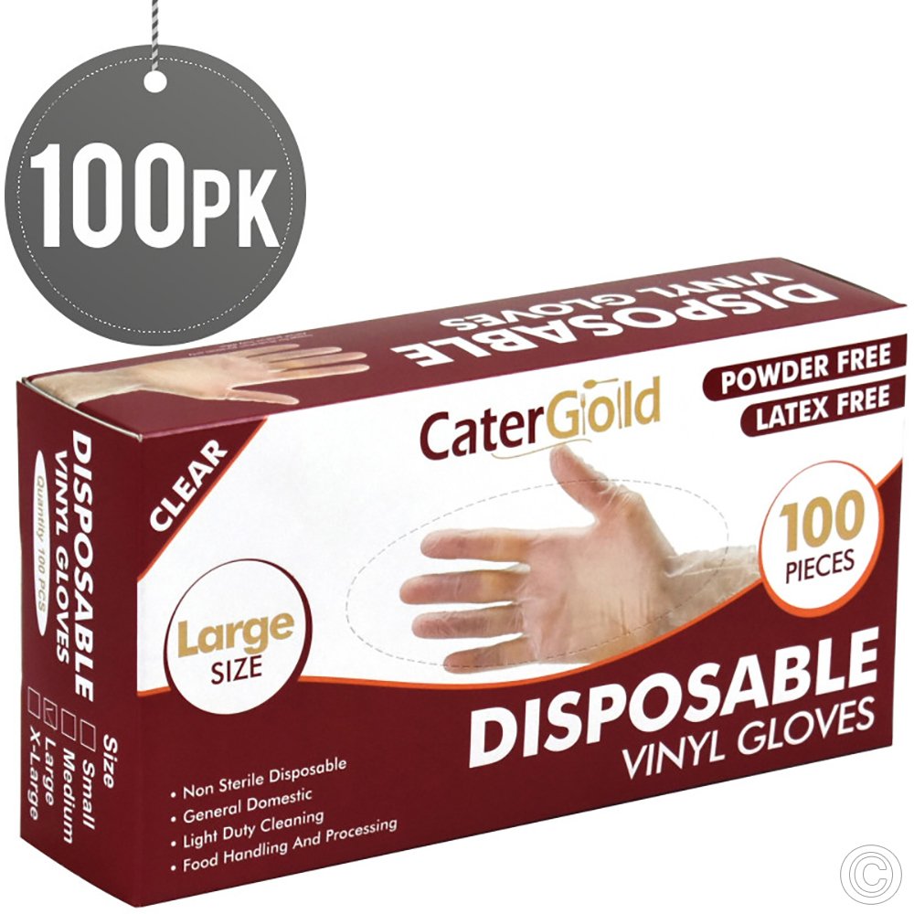 Clear Vinyl Gloves Large Powder Free 100 Pack