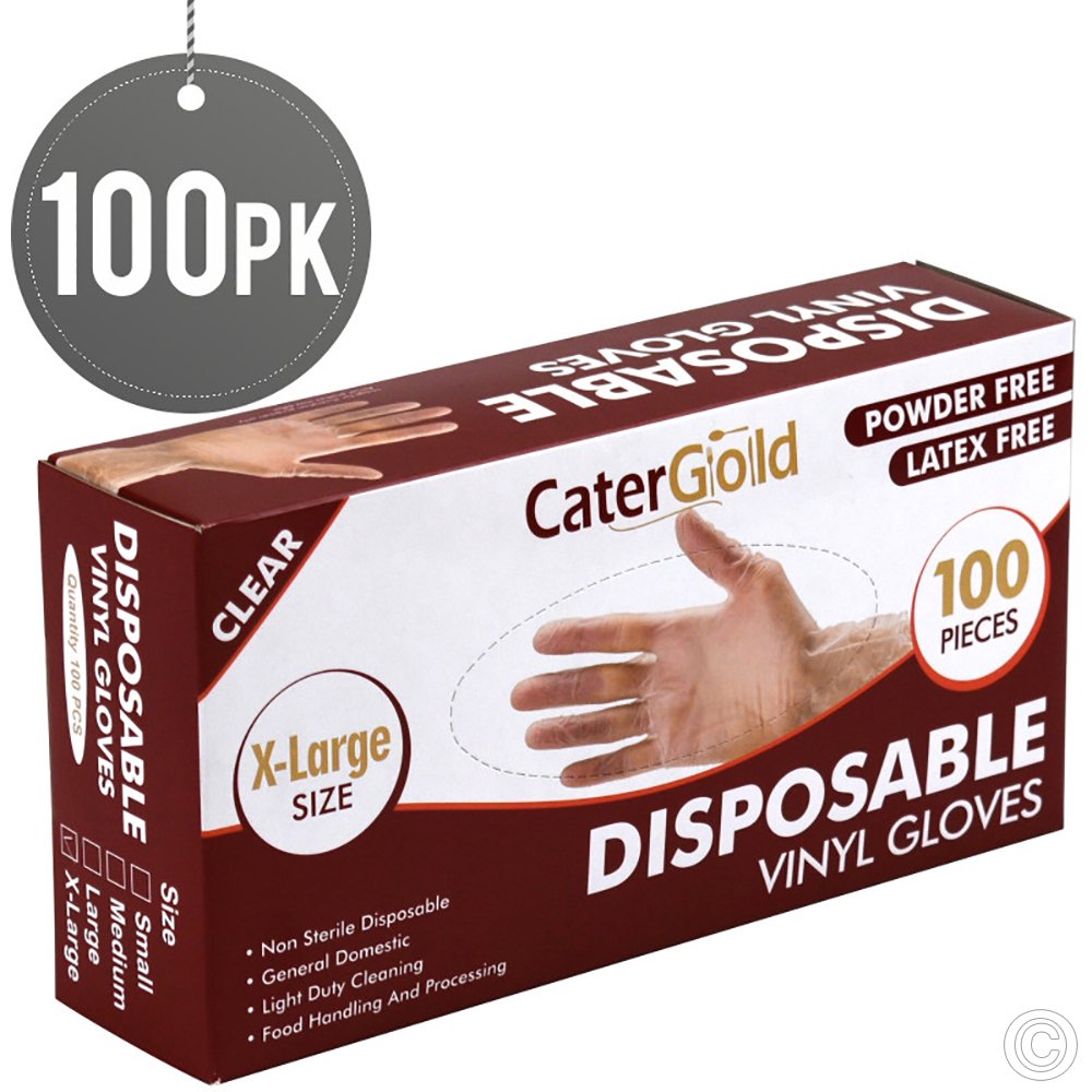 Clear Vinyl Gloves Extra Large XL Powder Free 100 Pack
