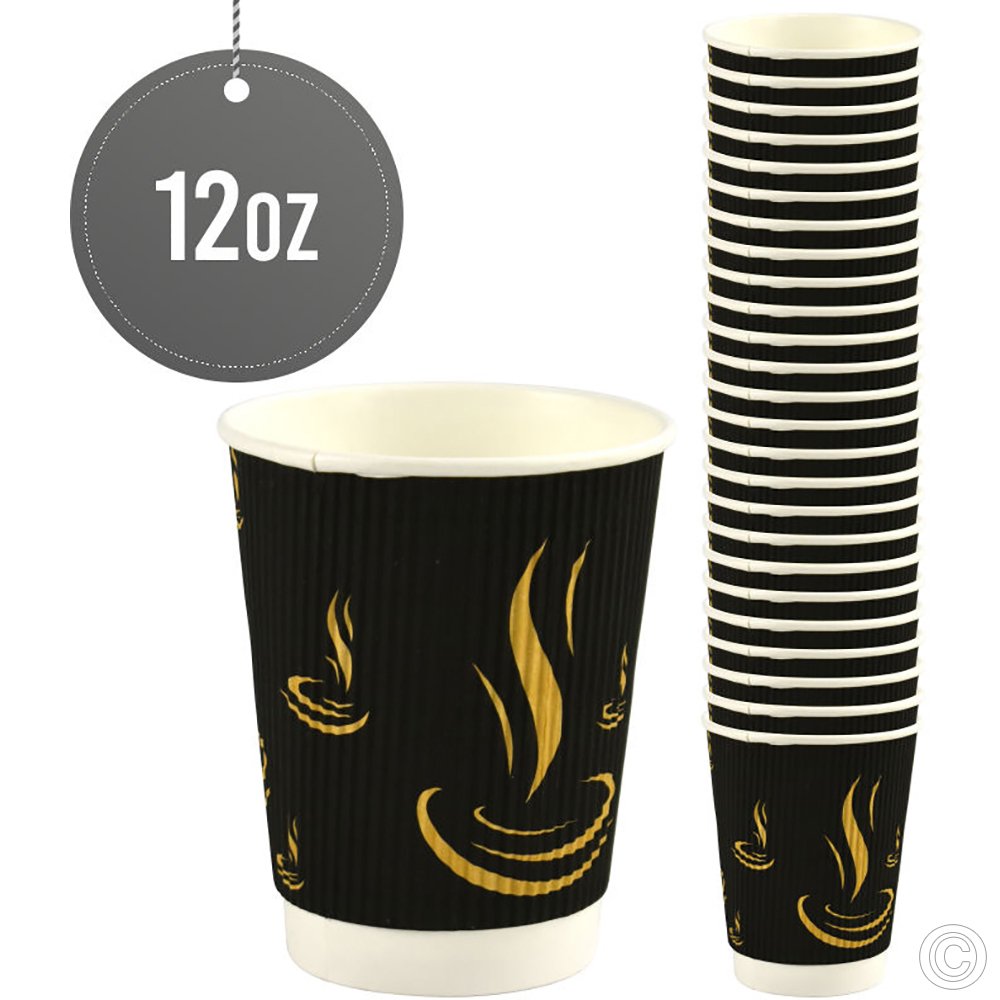 Black Ripple Cups 12oz 25 Pack