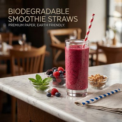 Jumbo Smoothie Paper Straws 10MM x 190MM 40 Pack