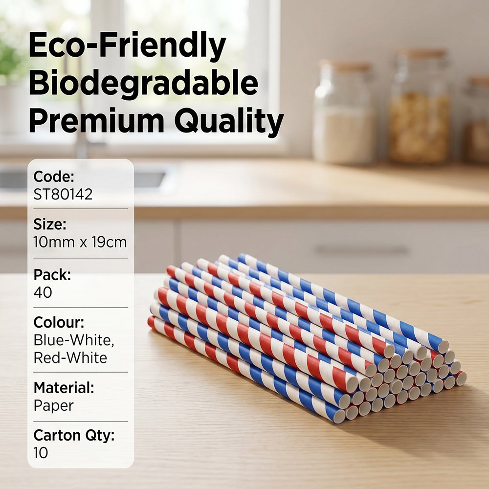 Jumbo Smoothie Paper Straws 10MM x 190MM 40 Pack