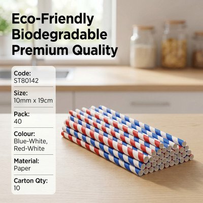 Jumbo Smoothie Paper Straws 10MM x 190MM 40 Pack