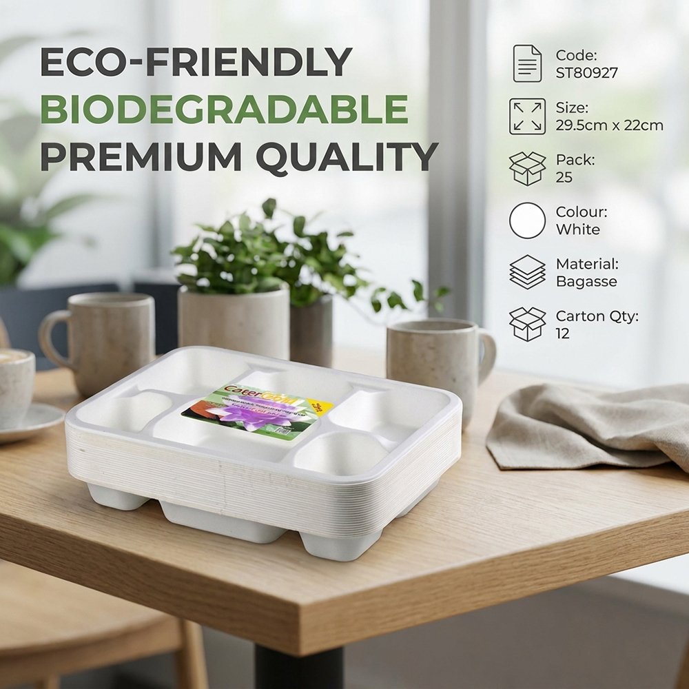 Compostable Bagasse 6CP Tray 25 Pack