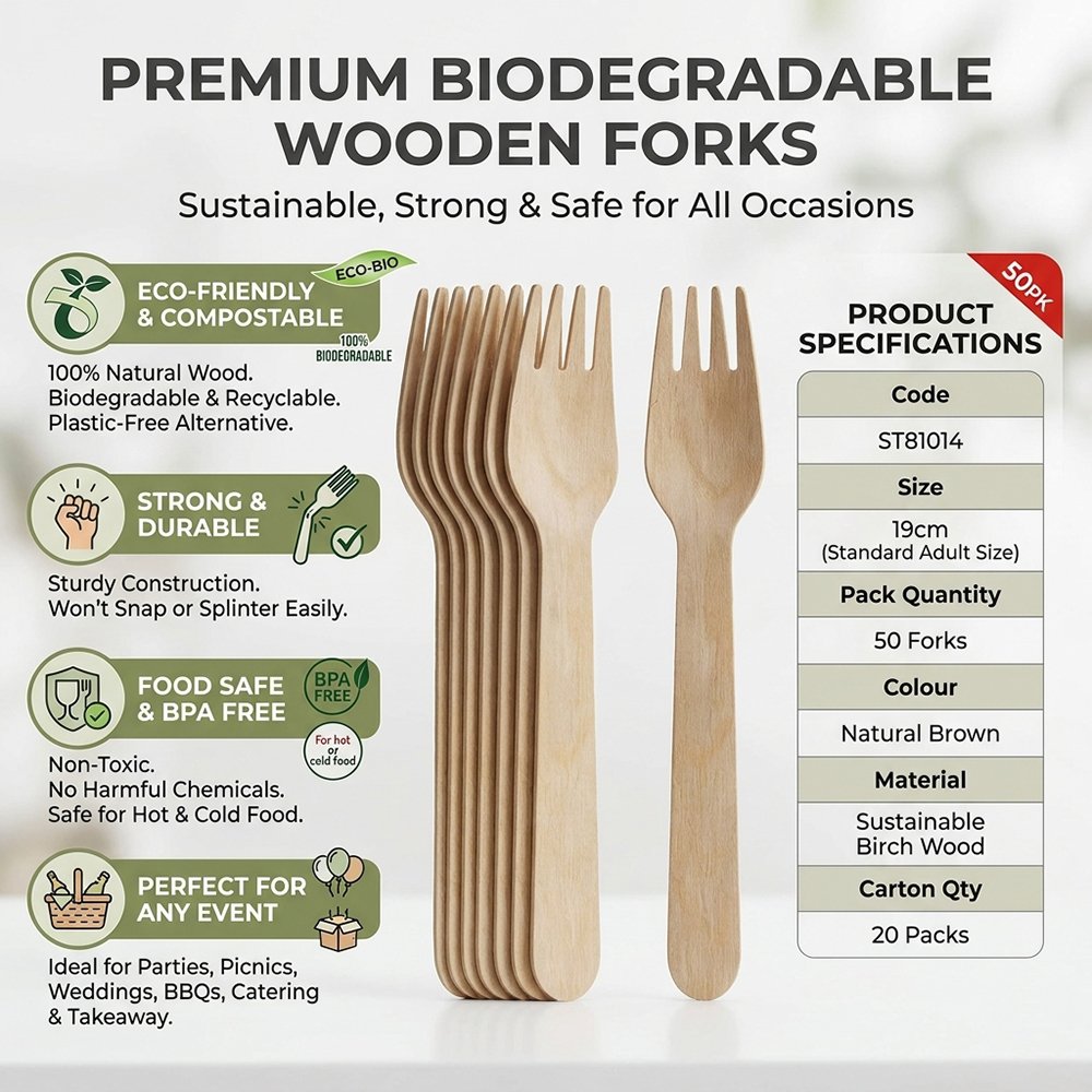 Compostable Wooden Forks 50 Pack