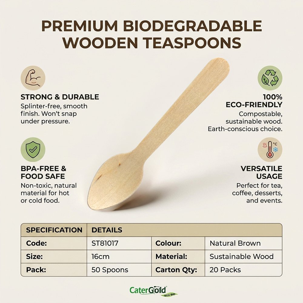 Compostable Wooden Tea Spoons 50 Pack