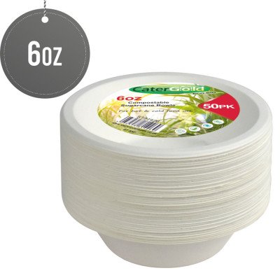 Compostable Bagasse Bowl 6oz 50 Pack