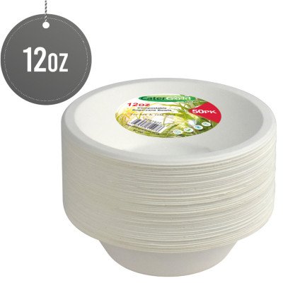 Compostable Bagasse Bowl 12oz 50 Pack
