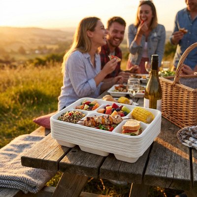 Compostable Bagasse 6 Compartment Plate 50 Pack