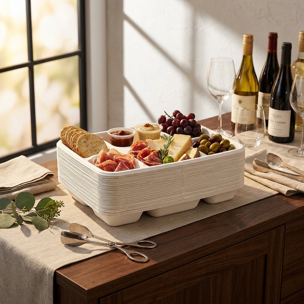 Compostable Bagasse 6 Compartment Plate 50 Pack