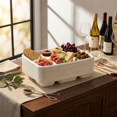 Compostable Bagasse 6 Compartment Plate 50 Pack