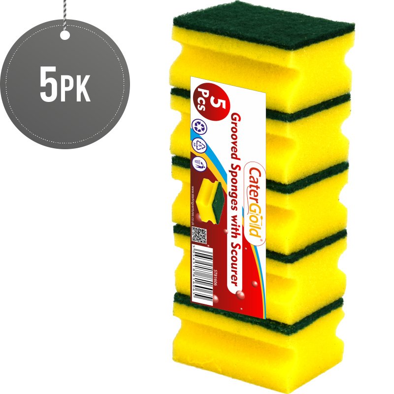 CaterGold Grooved Sponge Scourer 5 Pack 