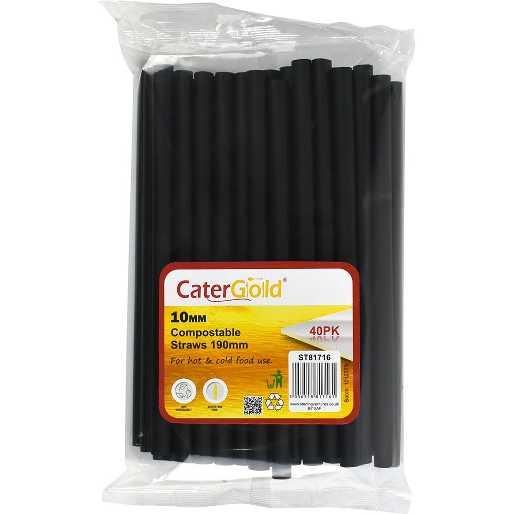 Jumbo Smoothie PLA Straws 10MM x 190MM Black 40 Pack