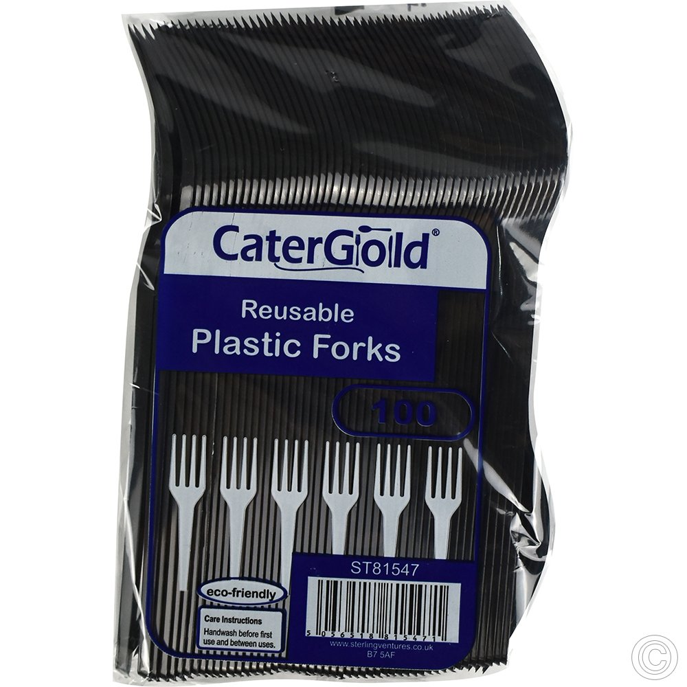 Reusable Plastic Forks Black 100 Pack 
