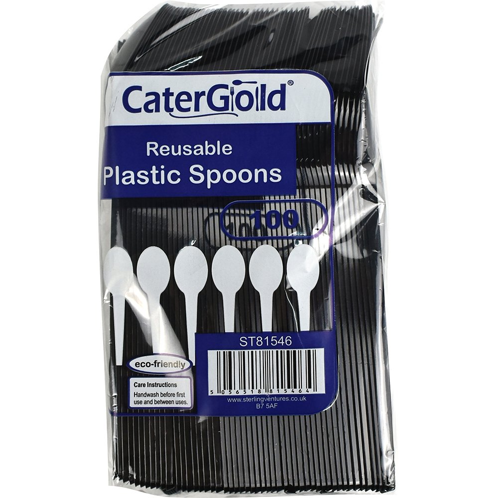 Reusable Plastic Spoons Black 100 Pack 