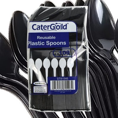 Reusable Plastic Spoons Black 100 Pack 