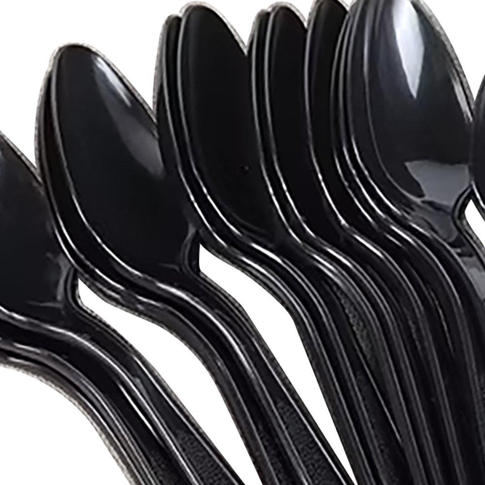 Reusable Plastic Spoons Black 100 Pack 