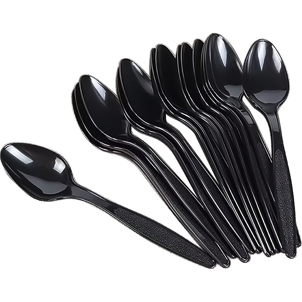 Reusable Plastic Spoons Black 100 Pack 