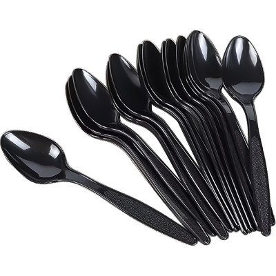 Reusable Plastic Spoons Black 100 Pack 