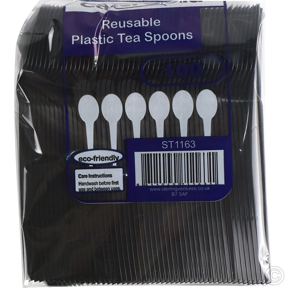 Reusable Plastic Tea Spoons Black 100 Pack 