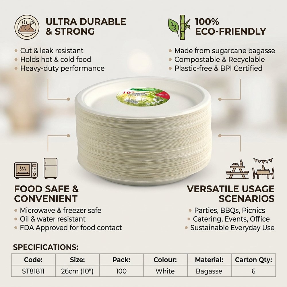 Compostable Bagasse Plate 10