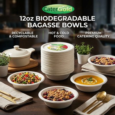 Compostable Bagasse Bowl 12oz 100 Pack