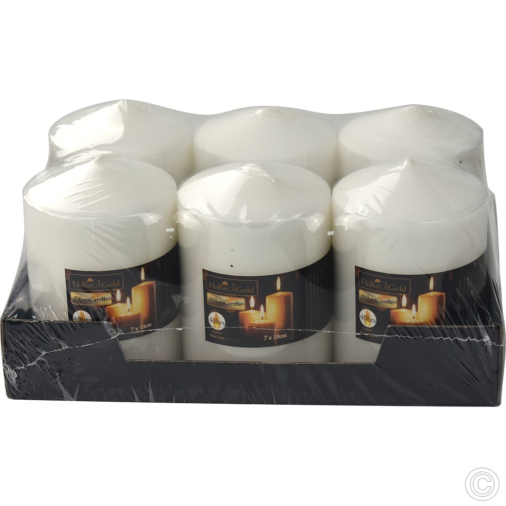 Pillar Candles White 40 Hours 6 Pack (7x10 cm)