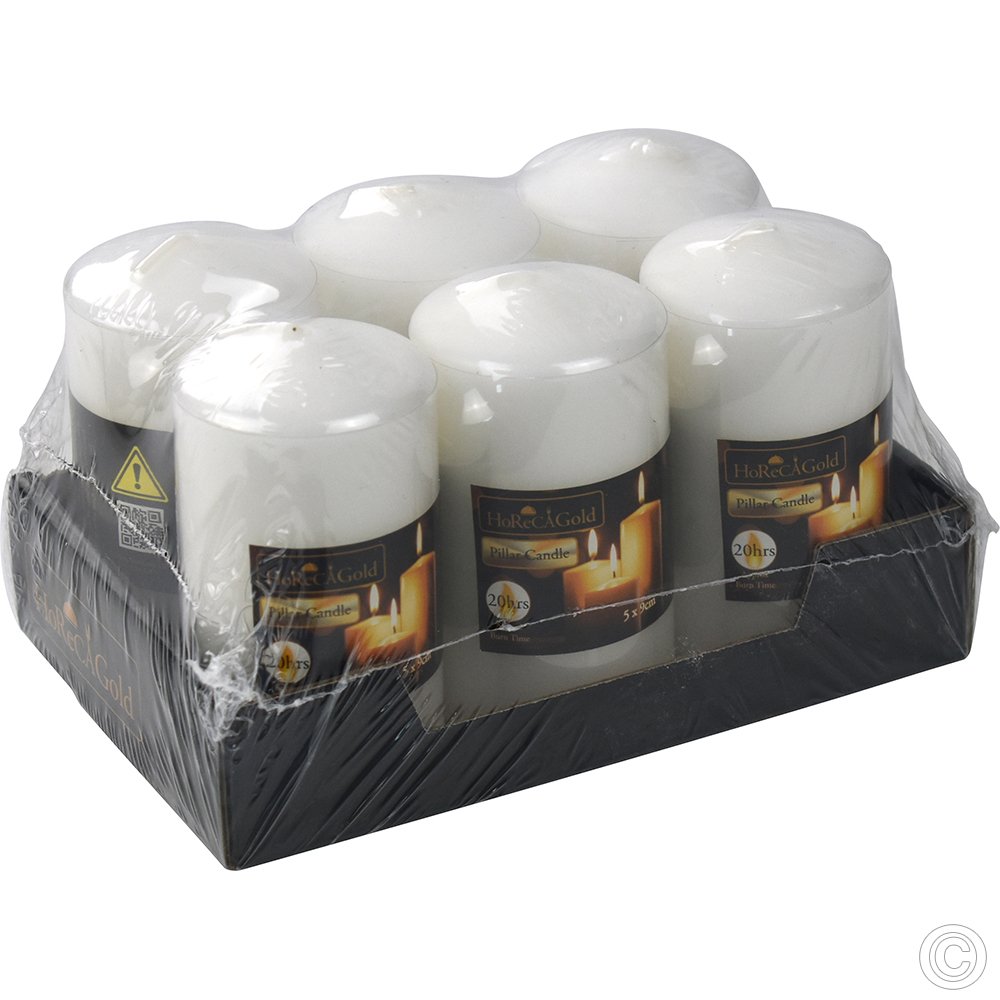Pillar Candles White 17 Hours 6 Pack (5x9 cm)
