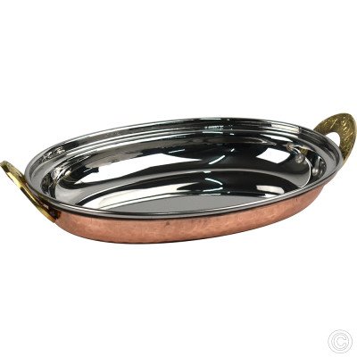 Copper Steel Oval Dish W/Brass Handles No2 8