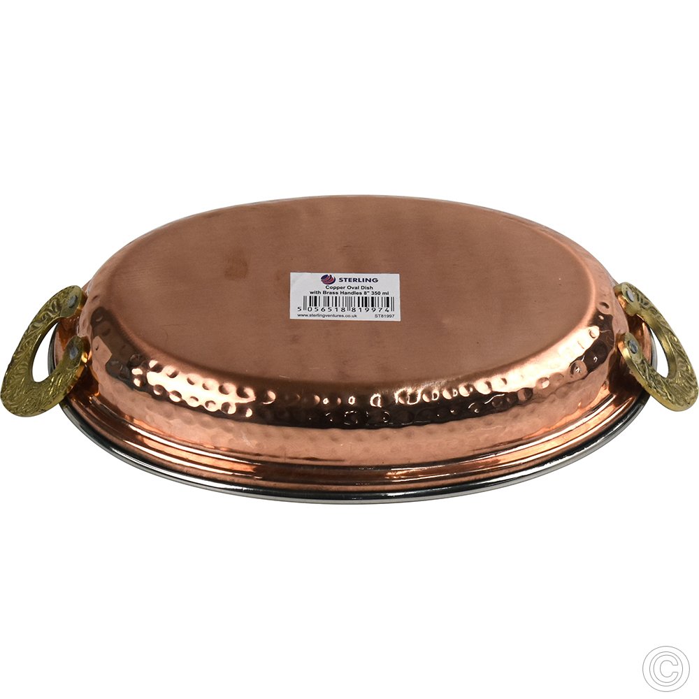 Copper Steel Oval Dish W/Brass Handles No2 8