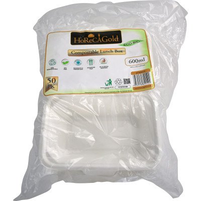 Compostable Bagasse Clamshell Lunch Box 600ml 7.5