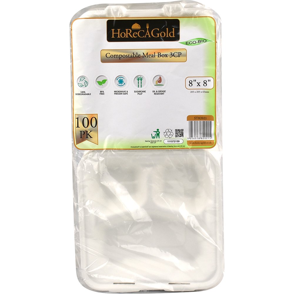 Compostable Bagasse Clamshell 3CP Meal Box 8