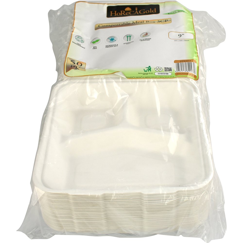 Compostable Bagasse Clamshell 3CP Meal Box 9