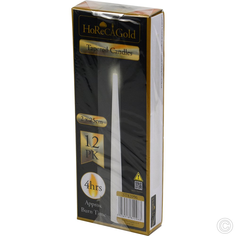 Tapered Candles White 4 Hours 12 Pack (2x25cm)