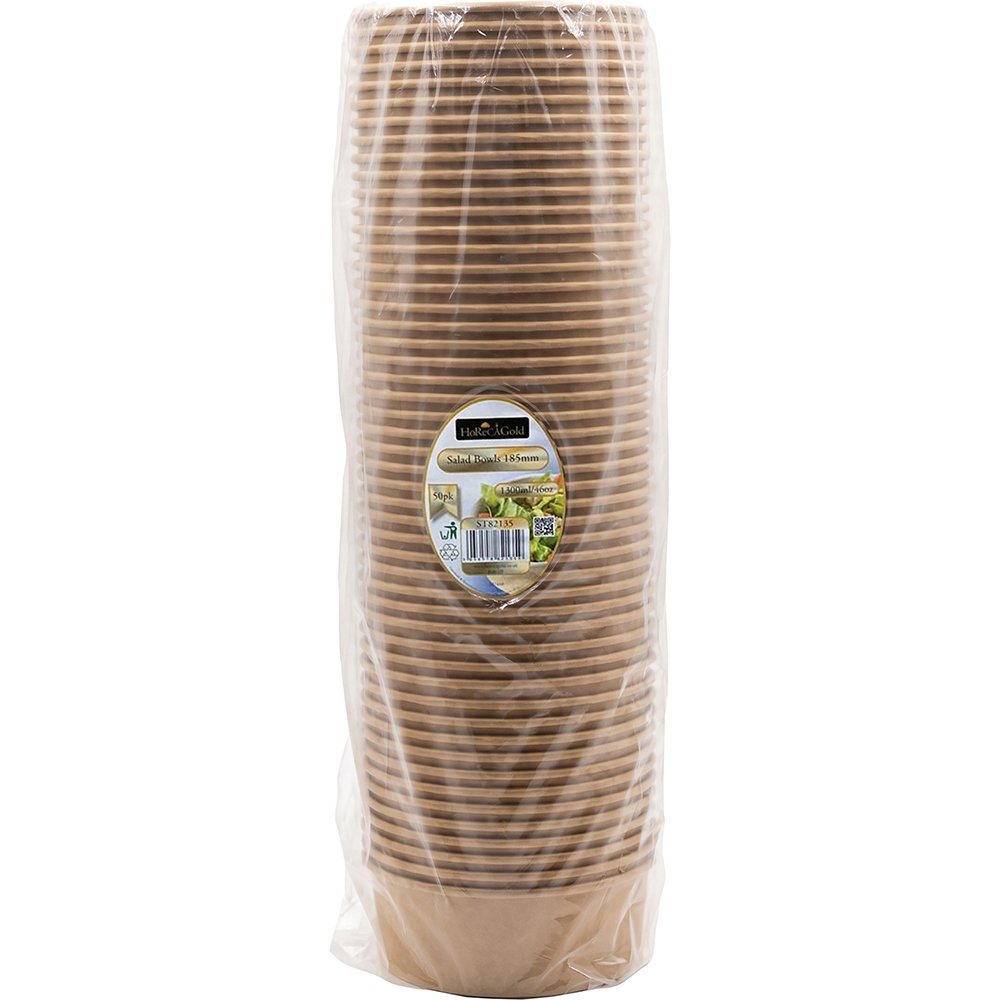 Compostable Round Salad Bowl Kraft 1300ml/46oz 50 Pack