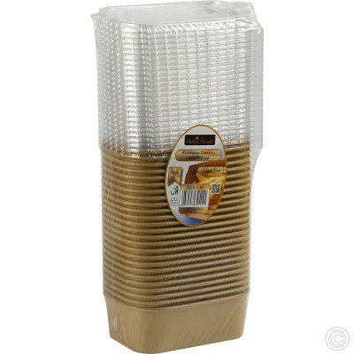 Recyclable Microwavable Kraft Food Container With PET Lid Rectangle 750ml (26oz) 25 Pack