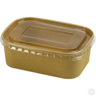 Recyclable Microwavable Kraft Food Container With PET Lid Rectangle 750ml (26oz) 25 Pack