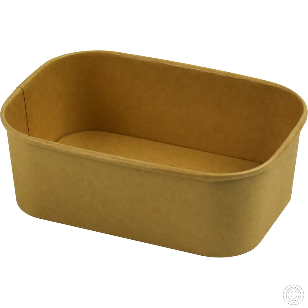Recyclable Microwavable Kraft Food Container With PET Lid Rectangle 750ml (26oz) 25 Pack