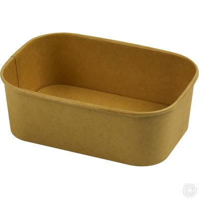 Recyclable Microwavable Kraft Food Container With PET Lid Rectangle 750ml (26oz) 25 Pack