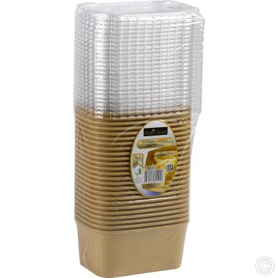 Recyclable Microwavable Kraft Food Container With PET Lid Rectangle 1000ml (35oz) 25 Pack
