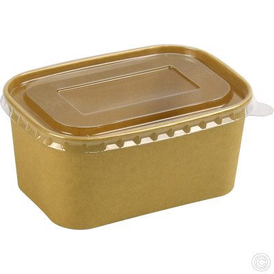 Recyclable Microwavable Kraft Food Container With PET Lid Rectangle 1000ml (35oz) 25 Pack