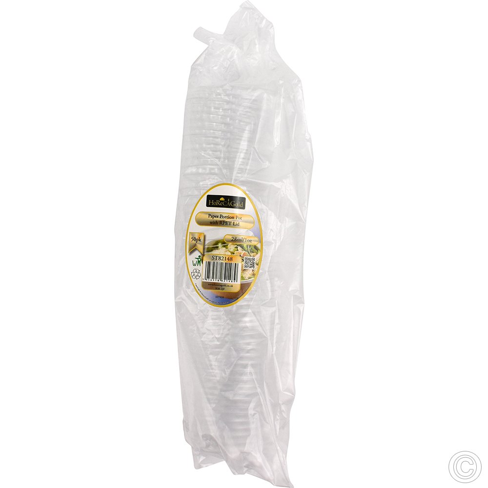 Paper Portion Pot RPET Lid Kraft 50pk 28ml/1oz