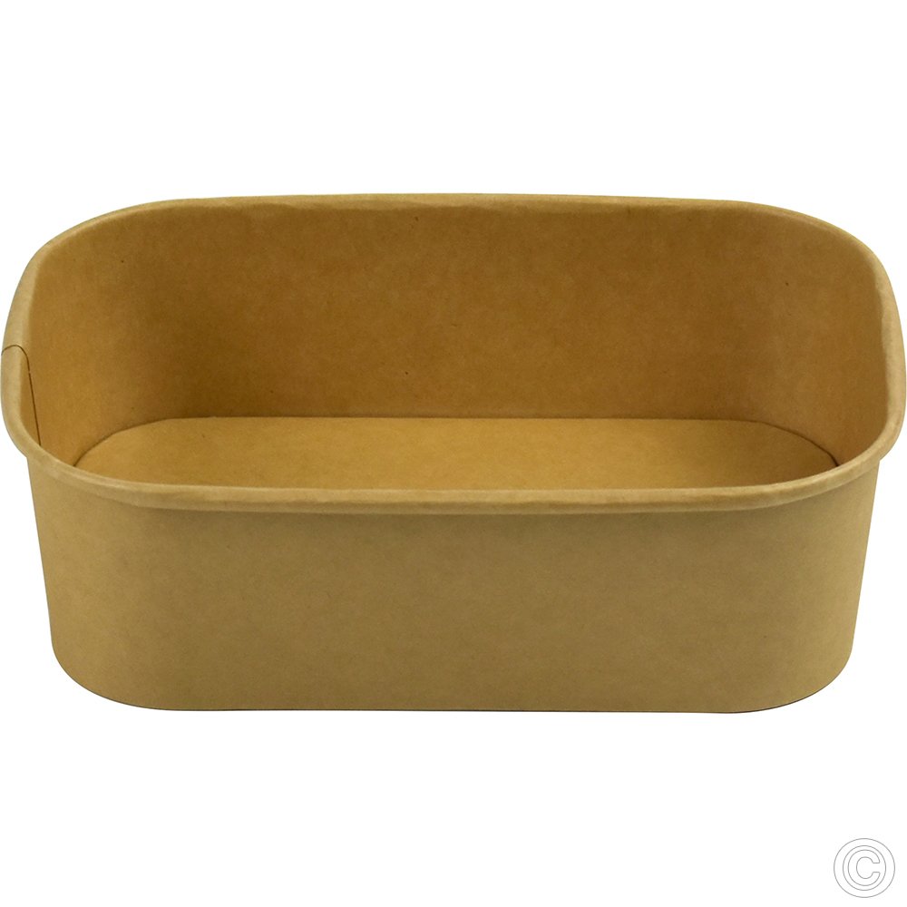 Recyclable Microwavable Kraft Food Container With PET Lid Rectangle 650ml (23oz) 25 Pack