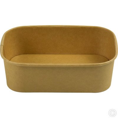 Recyclable Microwavable Kraft Food Container With PET Lid Rectangle 650ml (23oz) 25 Pack