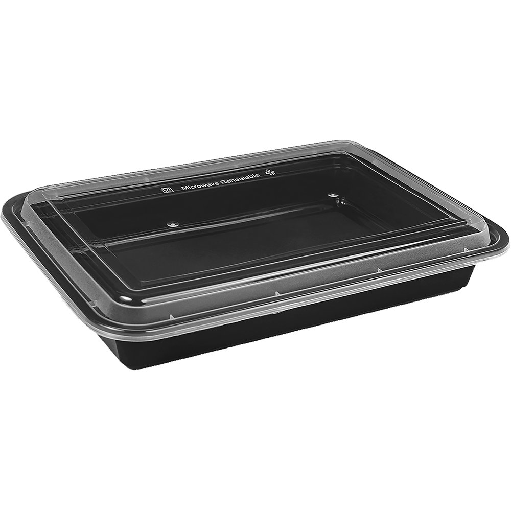 Microwavable Food Takeaway Container and Lids Rectangle Heavy Duty Black Base 1650ml 58oz 150 Pack