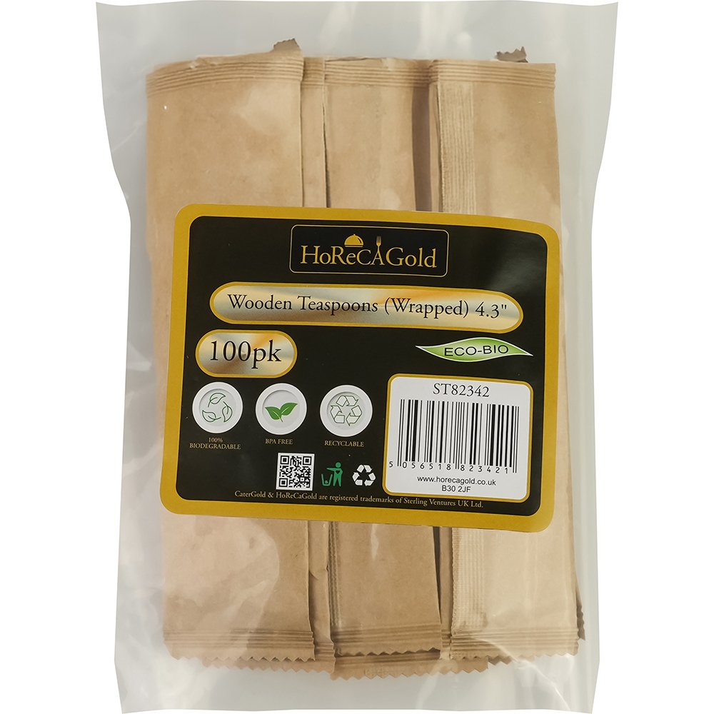 Compostable Wooden Teaspoon (Wrapped) 100 Pack