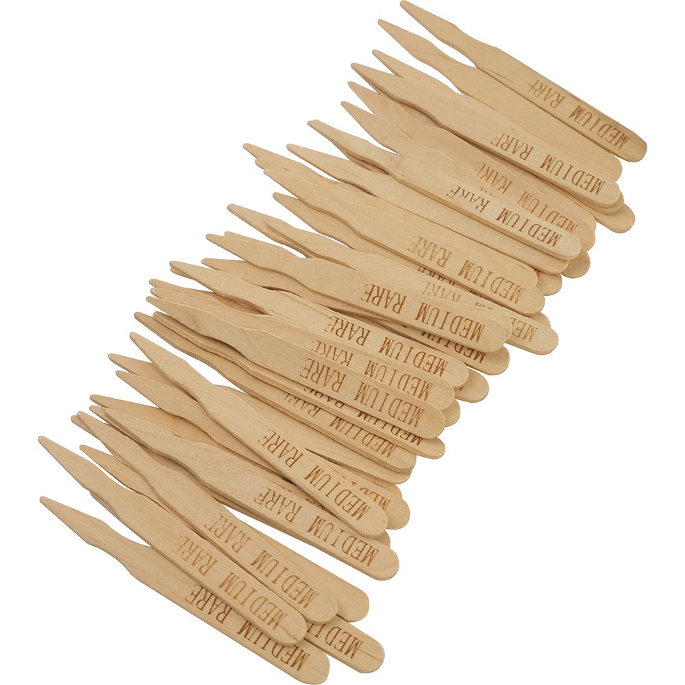 Compostable Wooden Steak Marker 90mm Medium Rare 100 Pack
