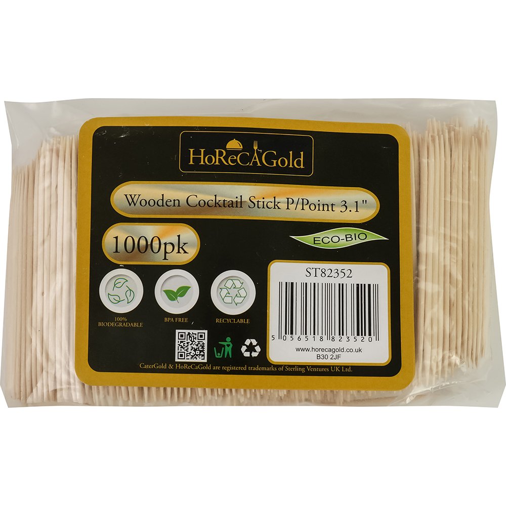 Compostable Wooden Cocktail Stick P/Point 1000 Pack