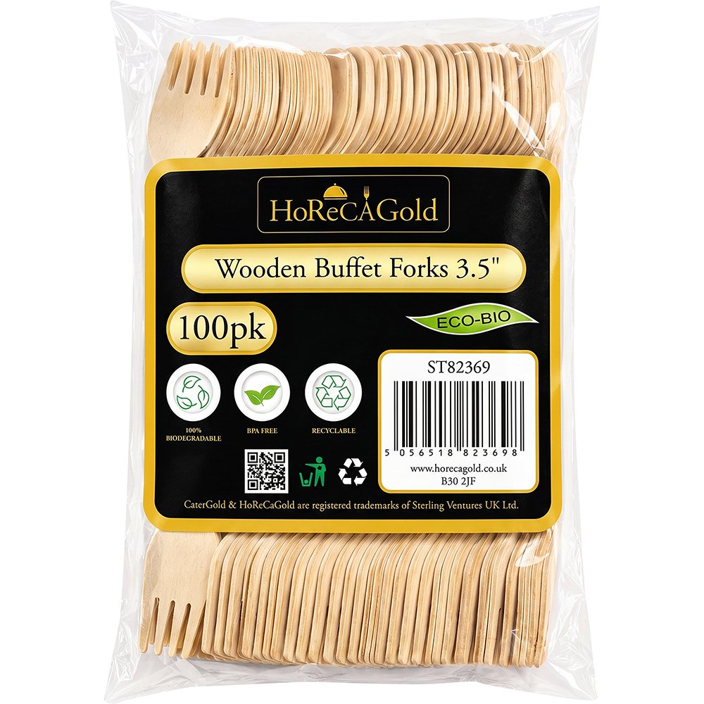 Compostable Wooden Buffet Fork 9cm 100 Pack