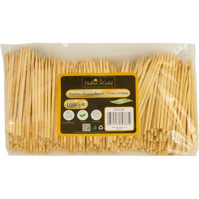 Compostable Bamboo Skewers Round S/Point 115mm 1000 Pack
