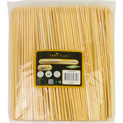 Compostable Bamboo Skewers Round S/Point 250mm 1000 Pack